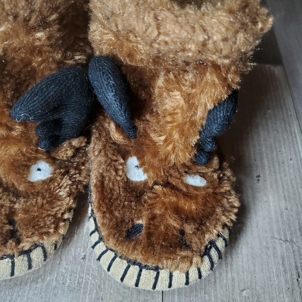 Hatley Toddler Boy Brown Moose Pull-On Slippers Size Large 11-13 EUC
